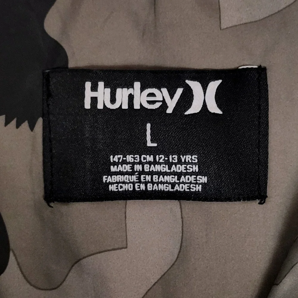 Hurley Full Zip Lightweight Hooded Windbreaker Jacket Boys Large Camo Orange‎